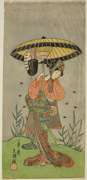 一筆斉文調: The Actor Yamashita Kinsaku II as Nijo no Kisaki (?) in the Play Natsu Matsuri Naniwa Kagami (?), Performed at the Morita Theater (?) in the Seventh Month, 1770 (?) - シカゴ美術館