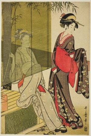 Kitagawa Utamaro, 喜多川歌麿 (Kitagawa Utamaro)による浮世絵「Behind the Sudare」