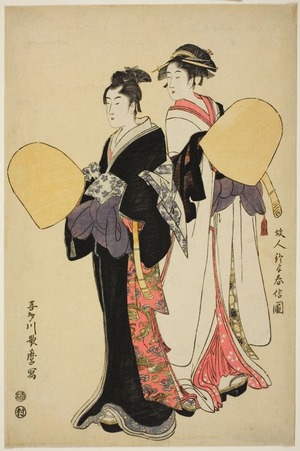 喜多川歌麿: Two Beauties Dressed as Komuso Priests (Komuso sugata no ni bijin) - シカゴ美術館