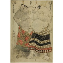 Katsukawa Shunsho: Sumo Wrestlers of the Eastern Group: (right) Nijigadake Somaemon of Sekiwake Rank from Awa Province, and (left) Fudenoumi Kin'emon of Maegashira Rank from Kokura - Art Institute of Chicago
