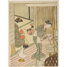 Suzuki Harunobu: Eight Indoor Scenes (Zashiki Hakkei): A Towel Stand-A Boat Returning Home (Tenuguikake kihan) - Art Institute of Chicago