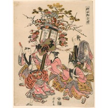 Japanese Print "Carrying a Lantern Decorated with a Pavilion, Gohei, Flowers, and Fan (Sekiguchi-cho Rosoku-cho no banto) from the series The Festival of the Kanda Shrine (Kanda go-sairei)" by Torii Kiyonaga, 鳥居清長 (Torii Kiyonaga)