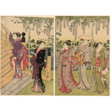 Torii Kiyonaga: Admiring the Wisteria at the Kameido Shrine (Kameido no fuji mi) - Art Institute of Chicago