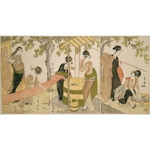 Utagawa Toyokuni (Utagawa Toyokuni)による浮世絵「Doing the Laundry by the Well Curb (Idobata no sentaku to araihari)」