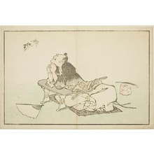 Estampe japonaise "A Philosopher watching a pair of butterflies, from The Picture Book of Realistic Paintings of Hokusai (Hokusai shashin gafu)" par Katsushika Hokusai, 葛飾北斎 (Katsushika Hokusai)