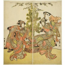 勝川春章: The Actors Segawa Kikunojo III as Yasukata (right), and Iwai Hanshiro IV as Utou (left) in the Play Godai Genji Mitsugi no Furisode, Performed at the Nakamura Theater in the Eleventh Month, 1782 - シカゴ美術館