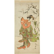 勝川春章: The Actor Nakamura Noshio I as the Fox-Wife from Furui, in a Dance Sequence (Shosagoto) in Part Two of the Play Izu-goyomi Shibai no Ganjitsu (First Perfomance Day of the Izu Calendar), Performed at the Morita Theater from the First Day of the Eleventh Month, 1772 - シカゴ美術館