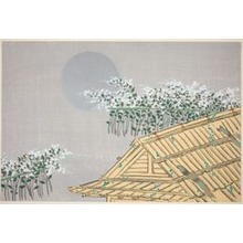 神坂雪佳: Moonlit Scene with Hut and Flowers, from the series 