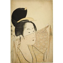 Kitagawa Utamaro: Woman Holding up a Piece of Fabric (Nuno o kazasu onna) - Art Institute of Chicago