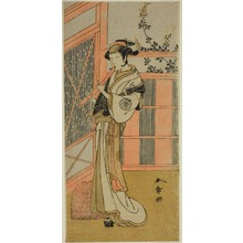 Japanese Print "The Actor Nakamura Noshio I as Misao Disguised as a Komuso in the Play Kosode-gura no Tekubari, Performed at the Morita Theater in the Second Month, 1772 (?)" by Katsukawa Shunsho, 勝川春章 (Katsukawa Shunshô)