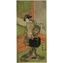 勝川春章: The Actor Yamashita Kinsaku II as Miyagino Disguised as a Hairdresser in the Play Kosode-gura no Tekubari, Performed at the Morita Theater in the Second Month, 1772 (?) - シカゴ美術館