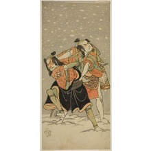 勝川春章: The Actors Otani Hiroji III as Kameo (right), and Sakata Sajuro I as Ario (left), in the Play Hime Komatsu Ne no Hi Asobi, Performed at the Ichimura Theater in the Ninth Month, 1768 - シカゴ美術館