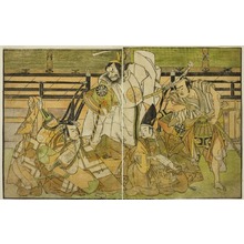 勝川春章: The Actors Nakamura Denkuro II as Seno-o Taro, Ichikawa Komazo II as Yorimasa, Nakamura Nakazo I as Taira no Kiyomori, and Ichikawa Danjuro V as Kiou Takiguchi (right to left), in the Play Nue no Mori Ichiyo no Mato, Performed at the Nakamura Theater in the Eleventh Month, 1770 - シカゴ美術館