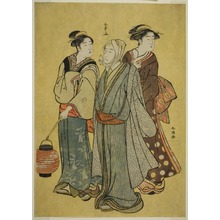 Katsukawa Shunsho: A Young Man Dressed as an Actor of the Ichikawa Family (by Shunsho), a Maid and a Geisha (by Shuncho) - Art Institute of Chicago