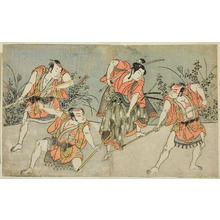 Katsukawa Shunsho: The Actors Nakamura Kashiwagi as a Wakashu (second from right), and Three Unidentified Actors as Yakko - Art Institute of Chicago