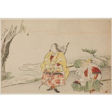 Japanischer Druck "Empress Jingu (left), and Her Minister Takenouchi no Sukune (right)" von Katsukawa Shun'ei, 勝川春英 (Katsukawa Shun'ei)