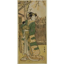 勝川春英: The Actor Nakayama Tomisaburo I as Lady Tokiwa (Tokiwa Gozen) (?) in the Play Kimmenuki Genke no Kakutsuba (?), Performed at the Ichimura Theater (?) in the Eleventh Month, 1791 (?) - シカゴ美術館