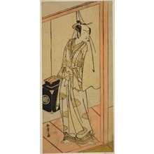 Estampe japonaise "The Actor Arashi Sangoro II as the Hairdresser Obana Saizaburo in the Play Koi Musume Mukashi Hachijo, Performed at the Nakamura Theater in the Third Month, 1776" par Katsukawa Shunsho, 勝川春章 (Katsukawa Shunshô)