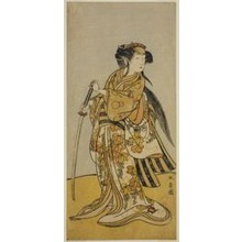 勝川春章: The Actor Onoe Tamizo I as Kureha (?) in the Play Shusse Taiheiki (?), Performed at the Nakamura Theater (?) in the Eighth Month, 1775 (?) - シカゴ美術館