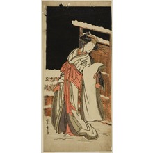 Japanese Print "The Actor Segawa Kikunojo III as Lady Shizuka (Shizkua Gozen) Disguised as Tamazusa in the Play Chigo Torii Tobiiri Kitsune, Performed at the Ichimura Theater in the Eleventh Month, 1777" by Katsukawa Shunsho, 勝川春章 (Katsukawa Shunshô)