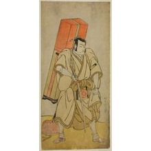 Japanischer Druck "The Actor Ichikawa Danjuro V as Godai Saburo Masazumi Disguised as Rokuju-rokubu in the Play Sugata no Hana Yuki no Kuronushi, Performed at the Ichimura Theater in the Eleventh Month, 1776" von Katsukawa Shunsho, 勝川春章 (Katsukawa Shunshô)