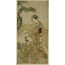 Japanese Print "The Actors Nakamura Nakazo I as Matsukaze (right), and Ichikawa Komazo I as Yukihira (left), in the Play Kuni no Hana Ono no Itsumoji, Performed at the Nakamura Theater in the Eleventh Month, 1771" by Katsukawa Shuncho, 勝川春潮 (Katsukawa Shunchô)