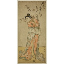 勝川春英: The Actor Ichikawa Ebizo (Danjuro V) as the Lady-in-Waiting Iwafuji in the Play Gozen-gakari Sumo Soga, Performed at the Kawarazaki Theater in the First Month, 1793 (?) - シカゴ美術館