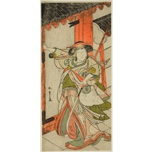 Japanese Print "The Actor Nakamura Tomijuro I as Hangaku Gozen Breaking Down the Gate in the Play Wada-gassen Onna Maizuru (The Wada Conflict: A Woman's "Maizuru"), Performed at the Nakamura Theater from the Twenty-fifth Day of the Seventh Month, 1777" by Katsukawa Shunsho, 勝川春章 (Katsukawa Shunshô)