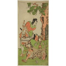 Katsukawa Shunsho, 勝川春章 (Katsukawa Shunshô)创作的日本版画《The Actors Ichikawa Danzo III as I no Hayata Tadazumi (right), and Matsumoto Koshiro II as Osada no Taro Kagemune Disguised as Yatsurugi Zaemon (left), in the Play Nue no Mori Ichiyo no Mato, Performed at the Nakamura Theater in the Eleventh Month, 1770》