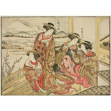 Japanischer Druck "Women of the Obishiya House of Pleasure (Winter)" von Katsukawa Shunsho, 勝川春章 (Katsukawa Shunshô)