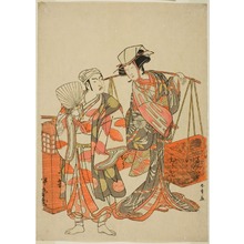 Katsukawa Shunsho: The Actors Ichimura Uzaemon IX as a Male Fox Disguised as the Sake Seller Iseya (left) and Nakamura Tomijuro I as a Female Fox Disguised as the Beancake Peddler Hyugaya, in the Dance Sequence 