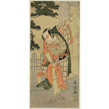 勝川春章: The Actor Otani Hiroji III in a Stage Pose (Mie) before a Shrine Gateway - シカゴ美術館