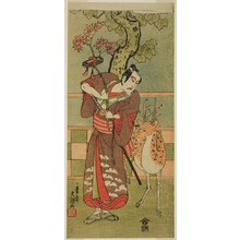 一筆斉文調: The Actor Ichikawa Yaozo II as Goi no Sho Munesada with a Deer, in the Play Kuni no Hana Ono no Itsumoji (Flower of Japan: Ono no Komachi's Five Characters), Performed at the Nakamura Theater from the First Day of the Eleventh Month, 1771 - シカゴ美術館