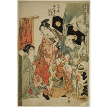 Japanischer Druck "Omando: Ochie, Onokichi of the Matsuya, from the series Female Geisha Section of the Yoshiwara Niwaka Festival (Seiro niwaka onna geisha no bu) (Omando, Matsuya uchi Ochie, Onokichi)" von Kitagawa Utamaro, 喜多川歌麿 (Kitagawa Utamaro)