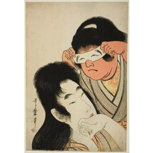 Japanischer Druck "Yamauba with Kintarô Holding a Toy Mask" von Kitagawa Utamaro, 喜多川歌麿 (Kitagawa Utamaro)