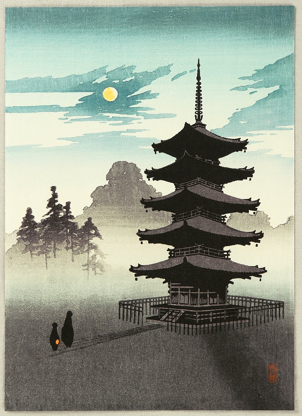 Японская гравюра пагода