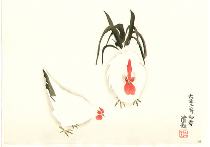 小林清親: Chicken and Rooster - Artelino