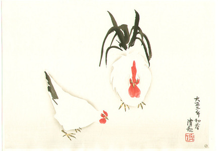 小林清親: Chicken and Rooster - Artelino