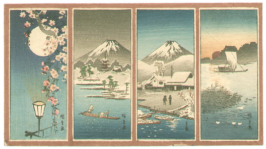 日本版画 "Sheet of 4 Small Landscapes" 由 Unknown, 無款 (null) 创作