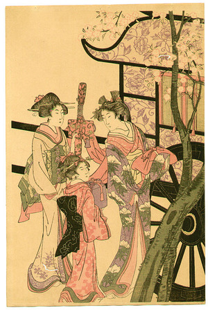 喜多川歌麿: Lady from Ox Cart (with key-block prints) - Artelino