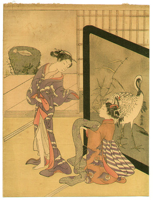 Suzuki Harunobu: Ladies and Crane Screen - Artelino