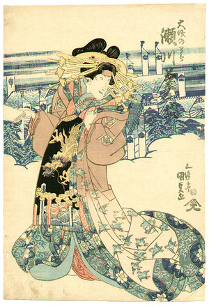 Utagawa Kunisada: Kabuki Soga and Mt.Fuji (aizuri-e background) - Artelino