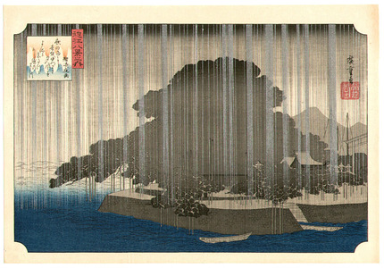 Utagawa Hiroshige: Night Rain on Karasaki - Ohmi Hakkei - Artelino