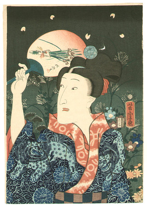 Utagawa Yoshitora: Lion, Peony and Firefly - Artelino