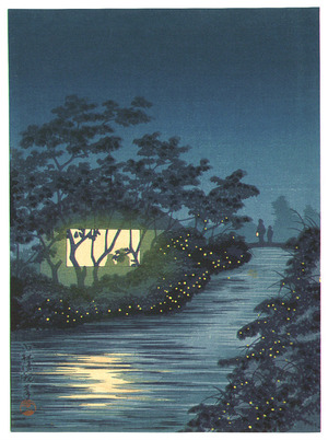 小林清親: Fireflies and Lighted House - Artelino