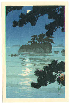 川瀬巴水: Moon at Matsushima (postcard size) - Artelino