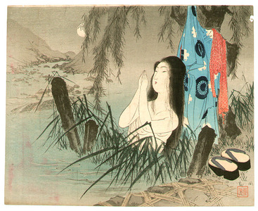 富岡英泉: Girl in the River (kuchi-e) - Artelino