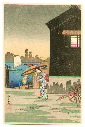Takahashi Hiroaki: Rain at Imado (postcard size print) - Artelino