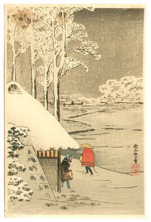 Takahashi Hiroaki: Night Snow at Ikegami (postcard size print) - Artelino