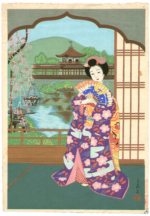 Japanischer Druck "Maiko and Byodoin" von Unknown, 無款 (null)